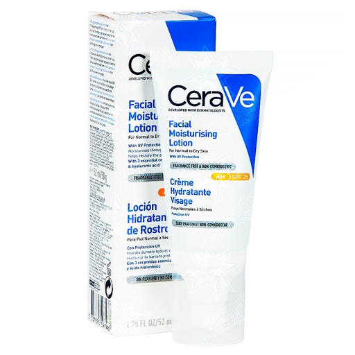 [3337875597487] CeraVe Loción Hidratante Rostro AM Fps 25 Piel Normal a Seca 52 mL