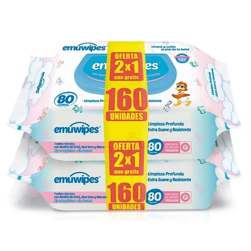 [7804603541419] EmuBaby Pack 2 x 80 Toallitas Húmedas Emuchile
