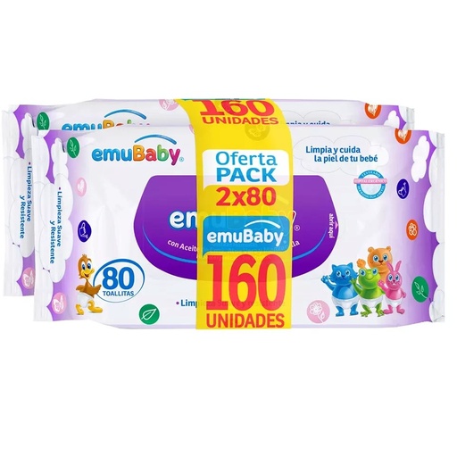 [7804603541723] Emuwipes Pack 2x80 Toallitas Húmedas Emuchile