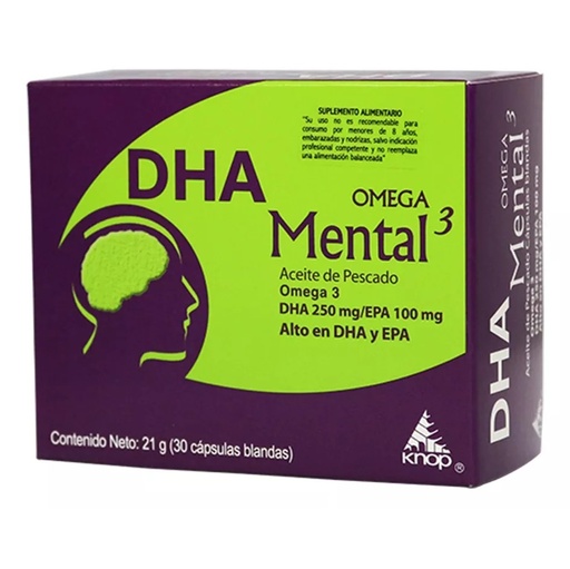 [7803504001428] DHA Mental Omega 3 (250/100) mg 30 Cápsulas Blandas Knop Natural