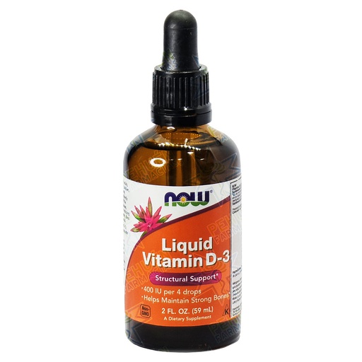 [733739003706] Vitamina D3 Líquida Natural 100 UI/gota Suspensión Oral Gotas 60 mL Now