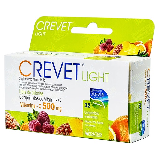 [7804918404119] Crevet Light Multifrutas 500 mg 32 Comprimidos Masticables Prater