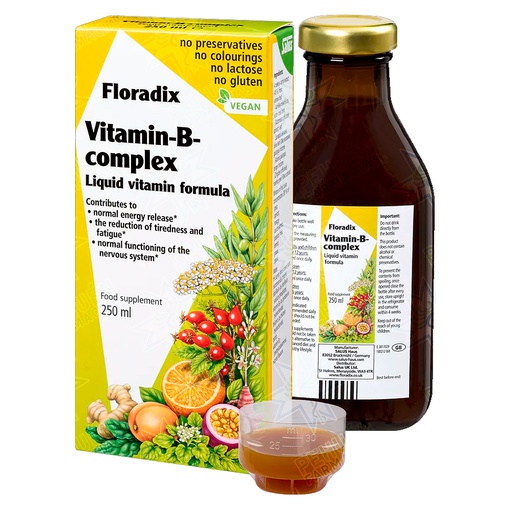 [4004148335594] Floradix Vitamina-B-Komplex Solución Oral Vegan 250 mL Salus