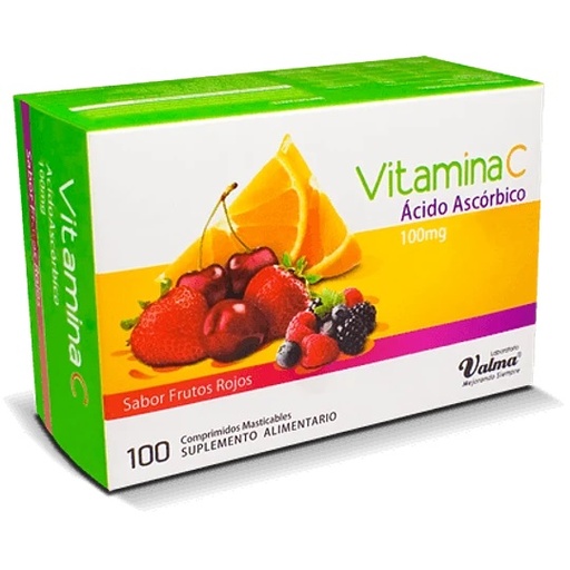 [7800044001543] Vitamina C 100 mg 100 Comprimidos Masticables Frutos Rojos Valma