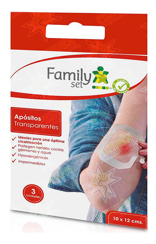 [7805633008101] Family Set Apósito Adhesivo Transparente 10 x 12 cm 3 Unidades Munnich P. M.