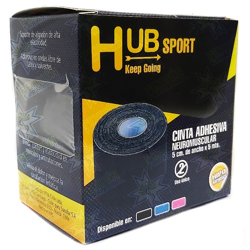 [7805633011033] Hub Sport Cinta Neuromuscular Negra 5 cm x 5 m PTM Chile