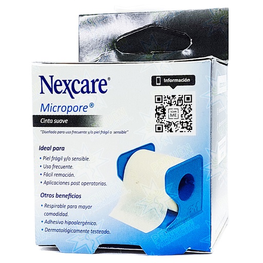 [7805070401114] Nexcare Micropore Blanca Cinta Adhesiva Papel 5 cm x 9,1 m con Dispensador 3M
