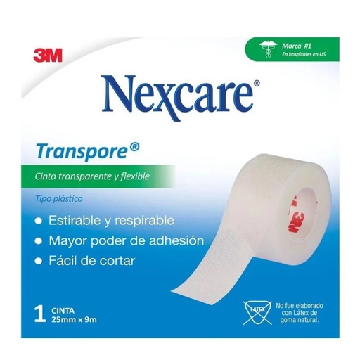 [7805070400810] Nexcare Transpore Cinta Adhesiva Plástico 25 mm x 9,1 m 3M