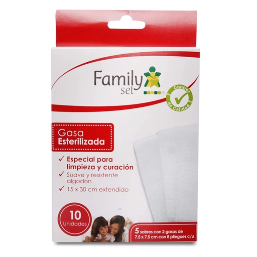 [7805633003717] Family Set Gasa Esterilizada 7,5x7,5 cm 10 Unidades 