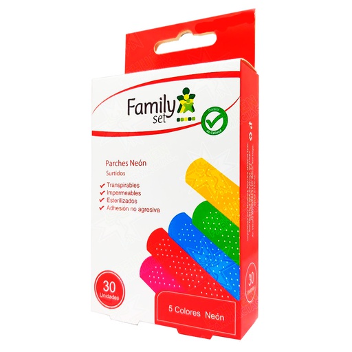 [7805633012740] Family Set Parches Curita Colores Neón 30 Unidades