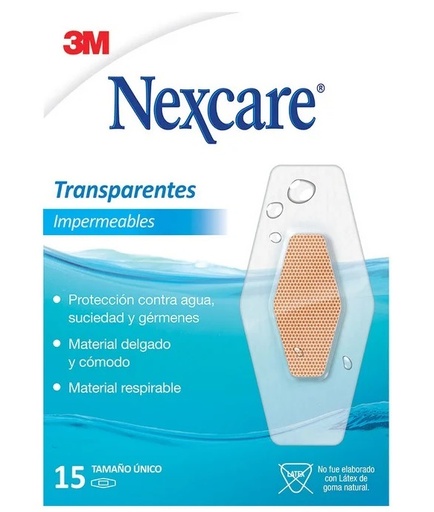 [7805070971433] Nexcare Parches Transparentes Impermeables 15 Unidades 3M