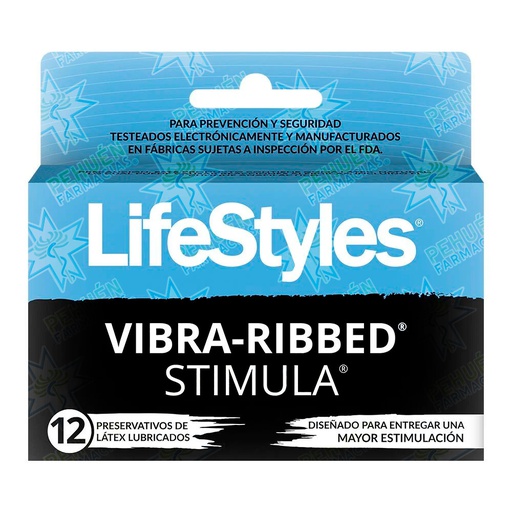 [7804918450161] Lifestyles Vibra-Ribbed Stimula 12 Preservativos Texturados Prater