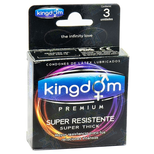 [7804659070444] Kingdom Super Thick 3 Condones Resistentes Desfar