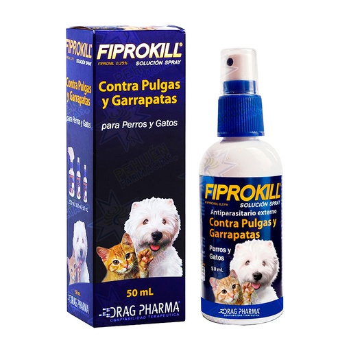 [7800006008993] Fiprokill Gato/Perro 0,25 % Solución Spray 50 mL Drag Pharma