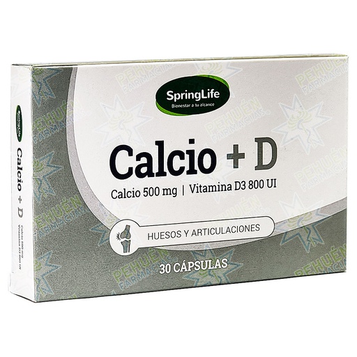 [7805633022633] Calcio + Vitamina D3 (500 mg/ 800 UI) 30 Cápsulas SpringLife