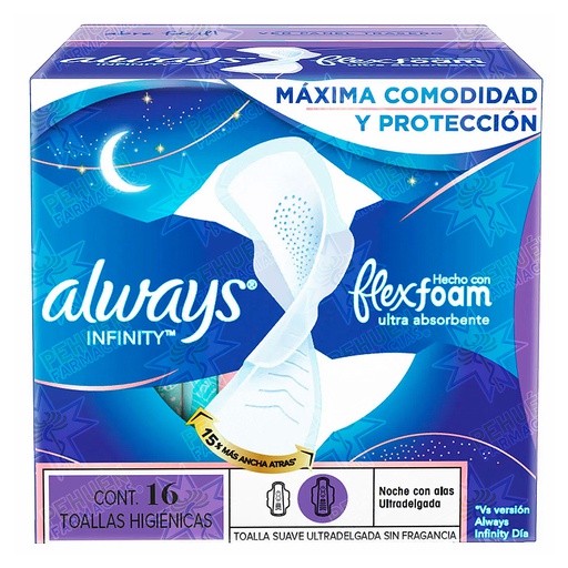 [7500435137911] Always Infinity FlexFoam 16 Toallas Higiénicas Nocturnas Largas con Alas P&G