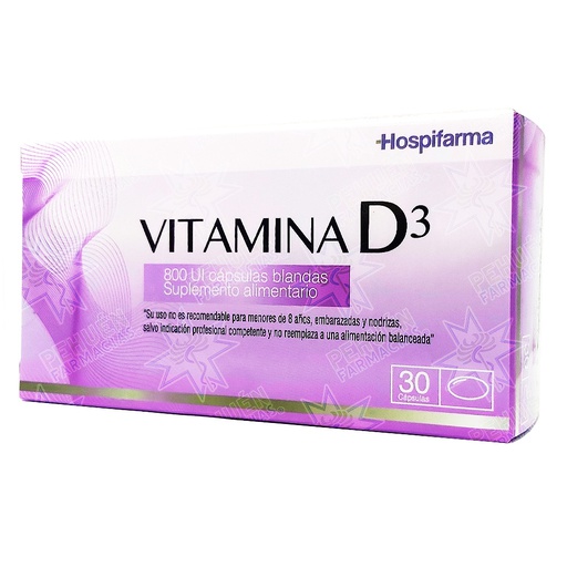 [7804640561654] Vitamina D3 800 UI 30 Cápsulas Blandas Hospifarma