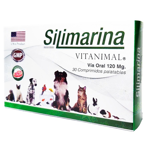 [0761887135476] Silimarina 120 mg 30 Comprimidos Masticables Gatos/Perros Vitanimal