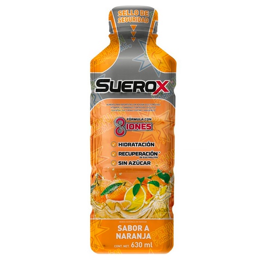 [7804651931910] Suerox 8 Iones Naranja Bebida Hidratación 630 mL Genomma Lab