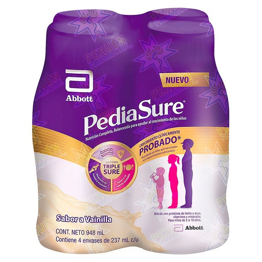 [8710428020932] PediaSure Vainilla Botella 4 x 220 mL Fórmula Crecimiento Líquida Abbott