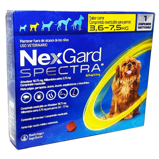 [7809599501911] Nexgard Spectra Perros 3,6 a 7,5 kg (18,75/3,75) mg 1 Comprimido Masticable Boehringer Ingelheim
