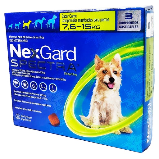 [7809599501973] Nexgard Spectra Perros 7,6 a 15 kg (37,5/7,5) mg 3 Comprimidos Masticables Boehringer Ingelheim