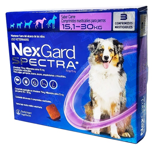 [7809599501980] Nexgard Spectra Perros 15,1 a 30 kg (75/15) mg 3 Comprimidos Masticables Boehringer Ingelheim