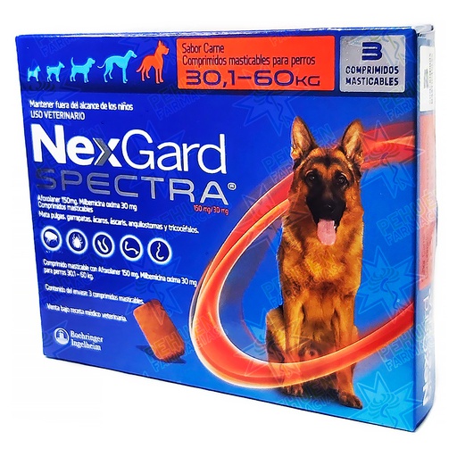 [7809599501997] Nexgard Spectra Perros 30,1 a 60 kg (150/30) mg 3 Comprimidos Masticables Boehringer Ingelheim