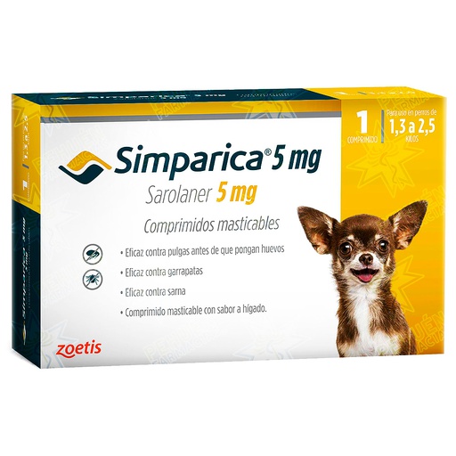 [7804650311126] Simparica Perros 1,3 a 2,5 kg 5 mg 1 Comprimido Masticable Zoetis