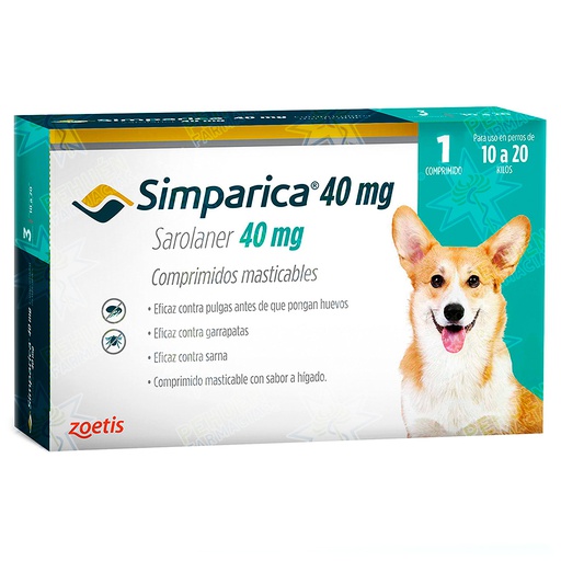 [7804650311157] Simparica Perros 10 a 20 kg 40 mg 1 Comprimido Masticable Zoetis