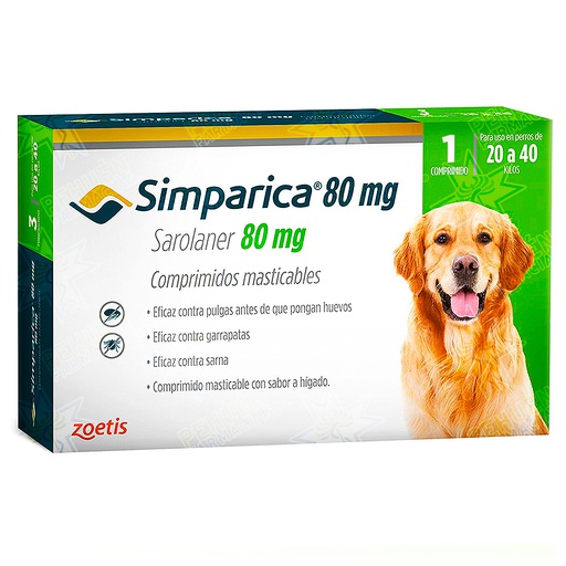 [7804650311164] Simparica Perros 20 a 40 kg 80 mg 1 Comprimido Masticable Zoetis