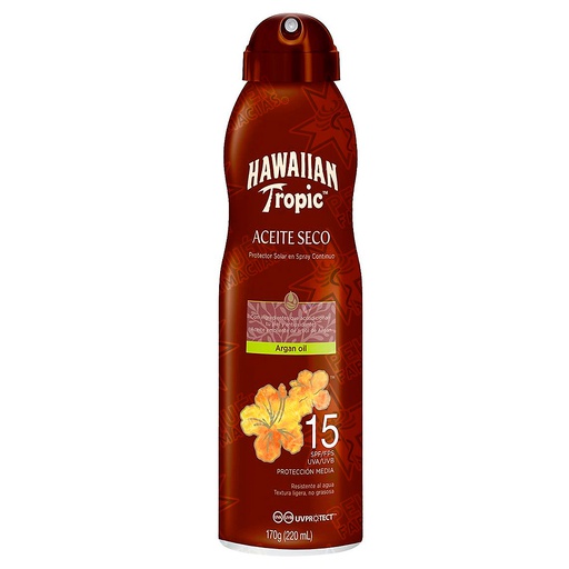 [075486091576] Hawaiian Tropic Argan Oil Aceite Seco Fps 15 Bronceador Spray 220 mL Edgewell