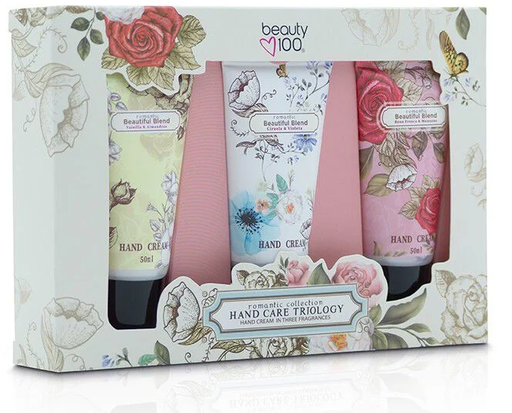 [7805633017592] Beauty 100 Estuche Romantic Triología Cremas de Manos 50 mL