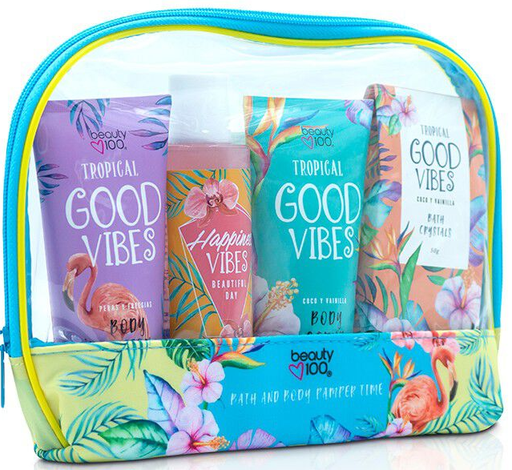 [7805633017707] Beauty 100 Estuche Good Vibes Loción + Gel ducha + Cris. baño + Exfol. Cuerpo