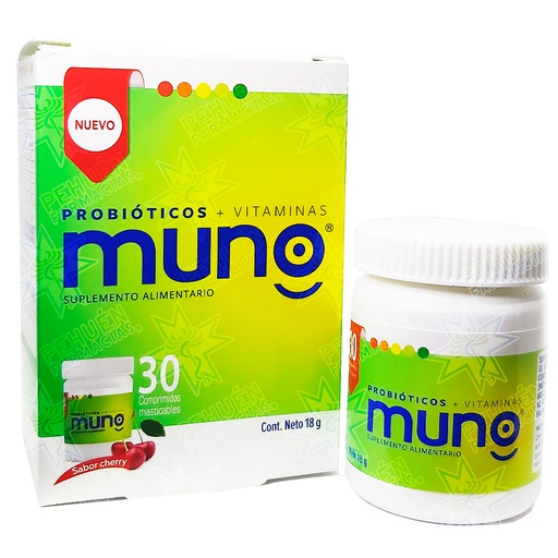[7804651290055] Muno Probióticos + Vitaminas 30 Comprimidos Masticables Sabor Cherry Axon Pharma