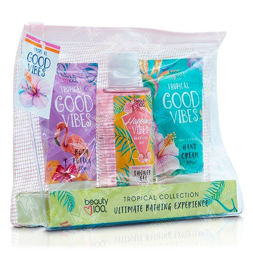 [7805633022107] Beauty 100 Estuche Tropical Collection Body Lotion 50 mL + Shower Gel 100 mL + Crema de Manos 50 mL