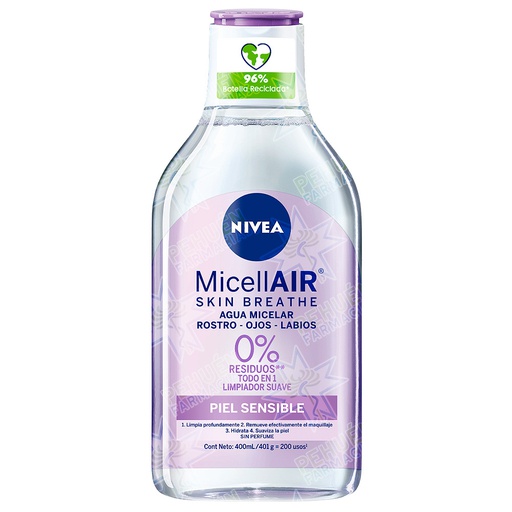 [7702003006265] Nivea Agua Micelar 5 en 1 Desmaquillante Rostro Ojos Labios Piel Sensible 400 mL