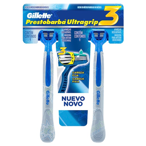 [7500435011297] Gillette Prestobarba "Ultragrip 3" Pack 2 Afeitadoras Desechables P&G