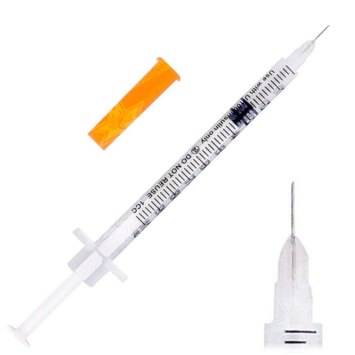 [0495060070092] MedicalTek Jeringa de Insulina 1 mL (100 UI) Aguja Fija 30 G x 1/4"