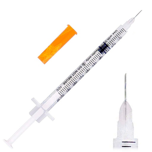 [E9BXBANBF5AS] Jeringa de Insulina 1 mL (100 UI) Aguja Fija 29 G x 5/16" Cranberry