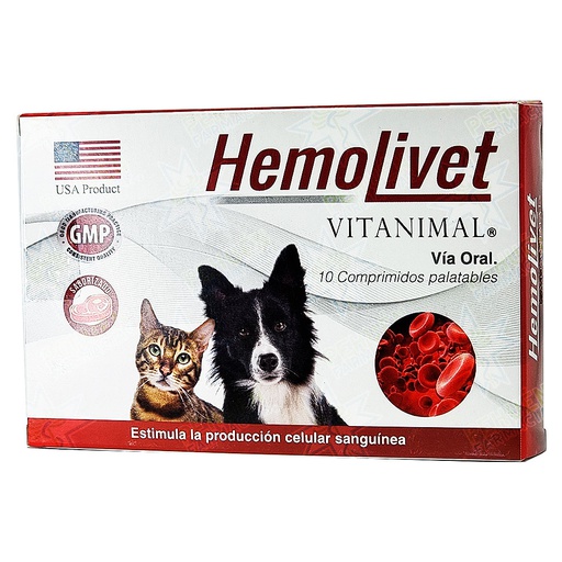 [0962883315100] Hemolivet Perro/Gato 10 Comprimidos Vitanimal