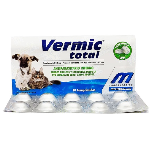[7730952032448] Vermic Total Gato/Perro ( 1 Comp/10kg) 10 Comprimidos Microsules