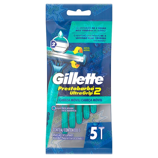 [7500435169790] Gillette Prestobarba "Ultragrip 2" Pack 5 Afeitadoras Desechables P&G