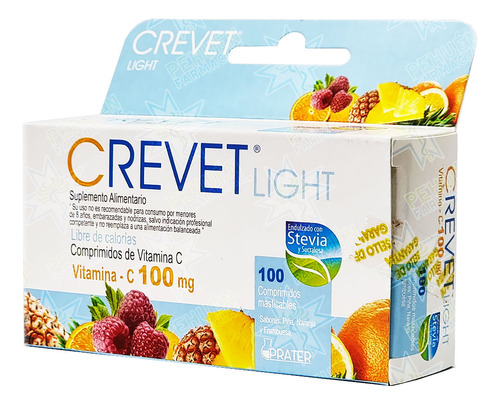 [7804918404096] Crevet Light Multifrutas 100 mg 100 Comprimidos Masticables Prater