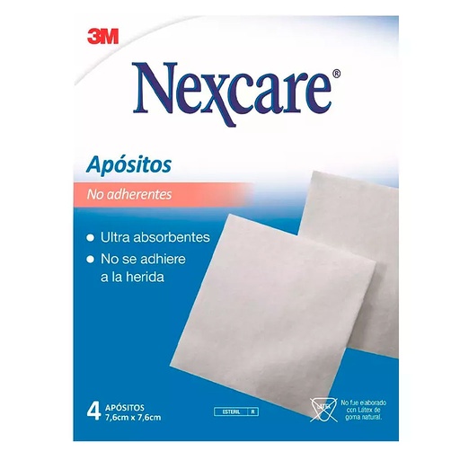[7805070022289] Nexcare Apósito Alta Absorción No Adherente 7,6 x 7,6 cm 4 Unidades 3M
