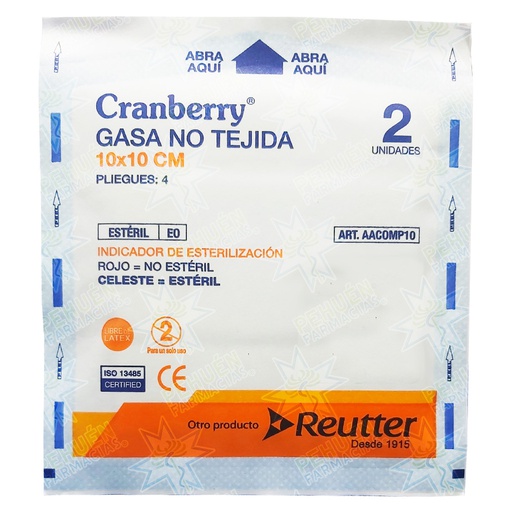 [44E1AZKANFT1AV] Cranberry Gasa No Tejida Estéril 10 x 10 cm 2 Unidades Reutter