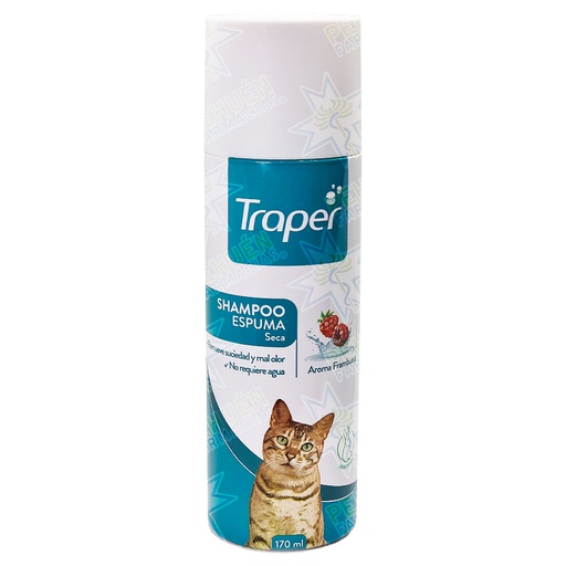 [7805505005627] Traper Shampoo Espuma Seca Gatos Aroma a Frambuesa 170 mL Anasac