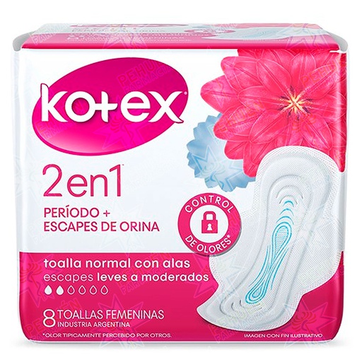 [7794626999314] Kotex 2 en 1 8 Toallas Femeninas Kimberly Clark