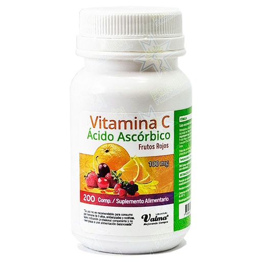 [7800044002168] Vitamina C 100 mg 200 Comprimidos Masticables Frutos Rojos Valma