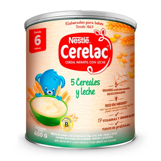 [7613032269586] Cerelac 5 Cereales 400 g Cereal Instantáneo con Leche Nestlé
